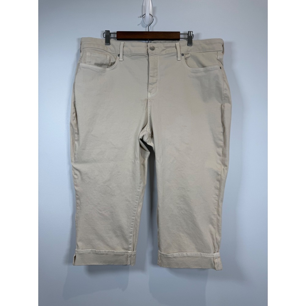 NYDJ Marilyn Straight Cropped Pants Beige Tan Lift Tuck Cuffed Womens 20W‎